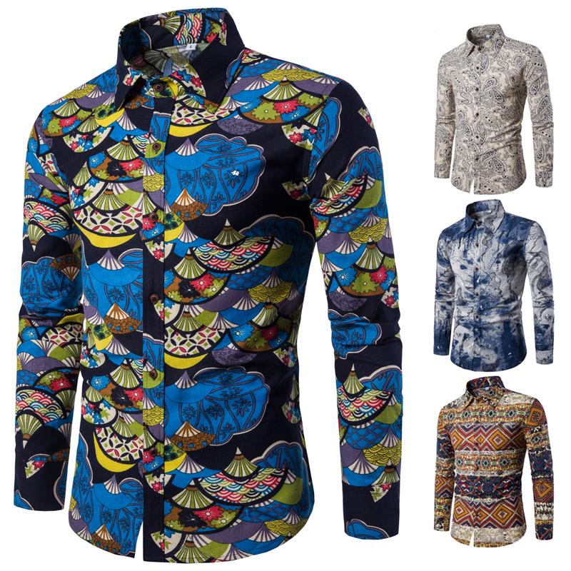 Mens Batik Slim Printed Shirts 14 Styles Men Batik Male T-Shirt