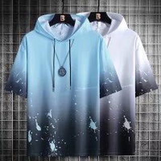 【M-5XL】summer boys hoodie Short Sleeve T-Shirt  INS trend summer hoodie ink splash T-shirt COD top unisex