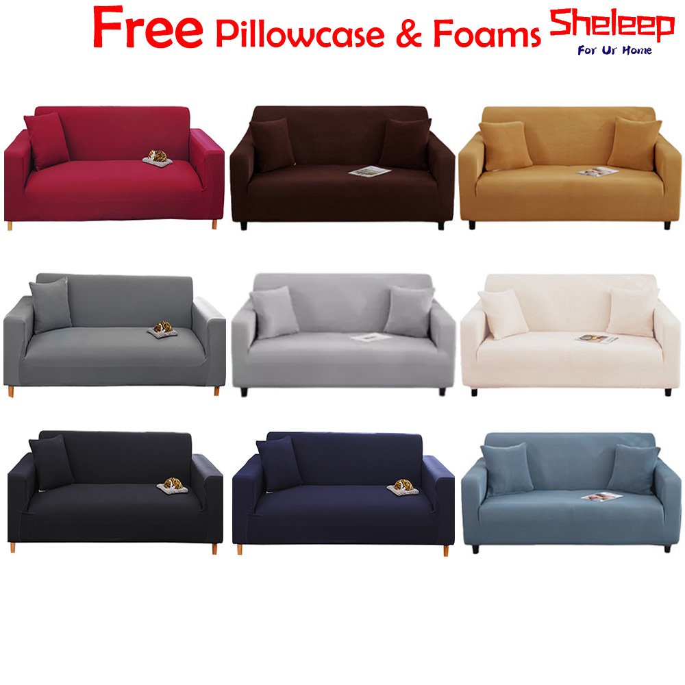 Sheleep Plain Color Sofa Cover 1/2/3/4 Seater Regular or L Shape Sofa Cover Stretchable Sofa Cover