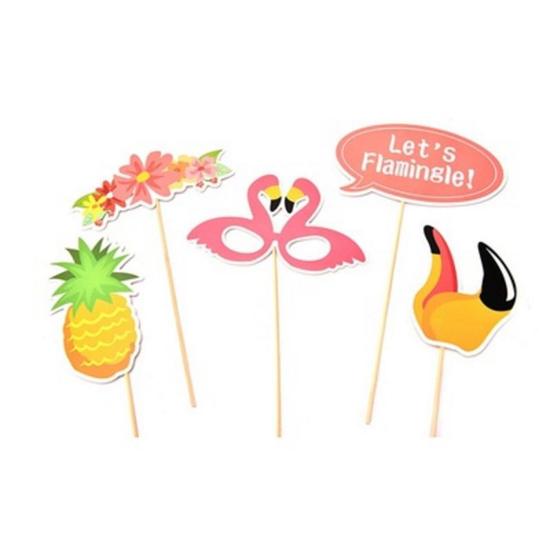 21PCS Flamingo Photo Booth Props Tropical Hawaiian Summer Hen Party Night Games