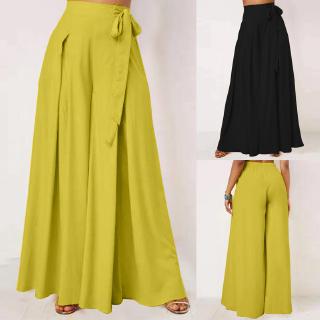 ZANZEA Ladies Simple Comfortable Solid Color Thong Culottes High Waist Flared Pants Wide Leg