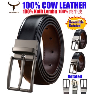 Image of COWATHER Men Reversible Casual Belts with 100% Genuine Leather, Classic Waist Leather Belt for Men with Rotated Prong Buckle