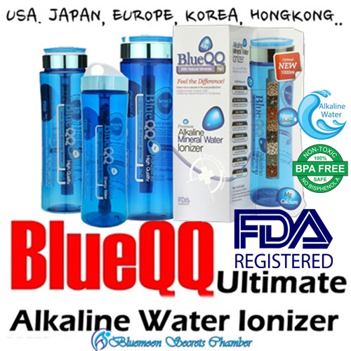 USA BLUEQQ Portable Alkaline Mineral Water Ionizer Purify Bottle