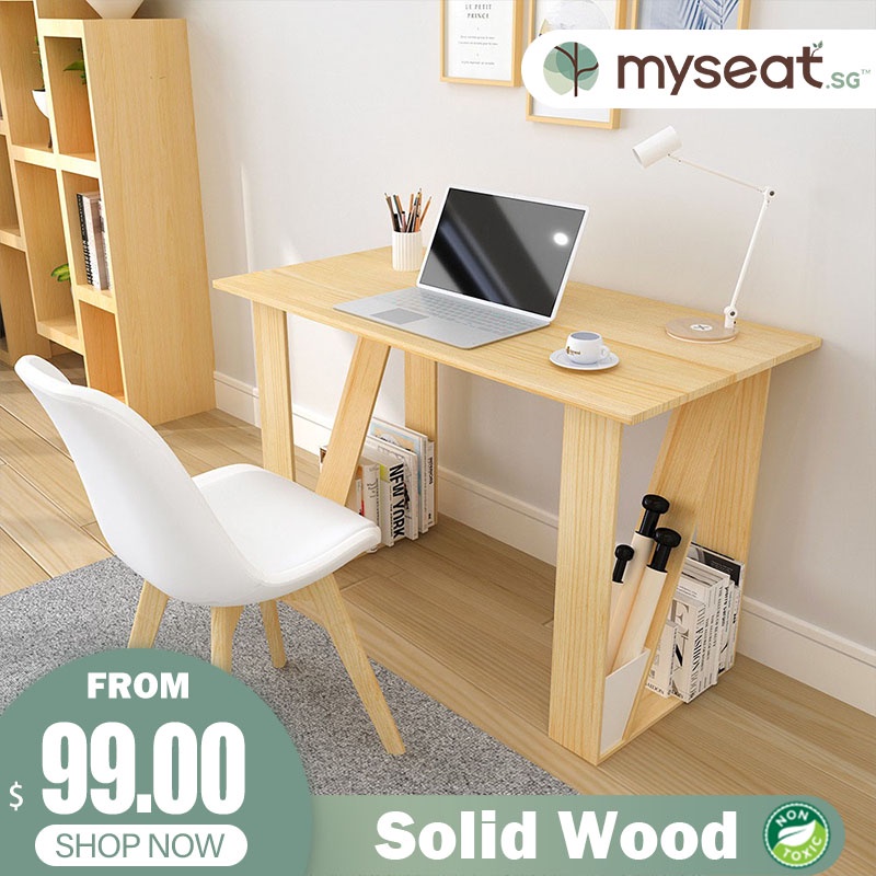 MYSEAT.sg LESIA Solid Wood Study Table | Shopee Singapore