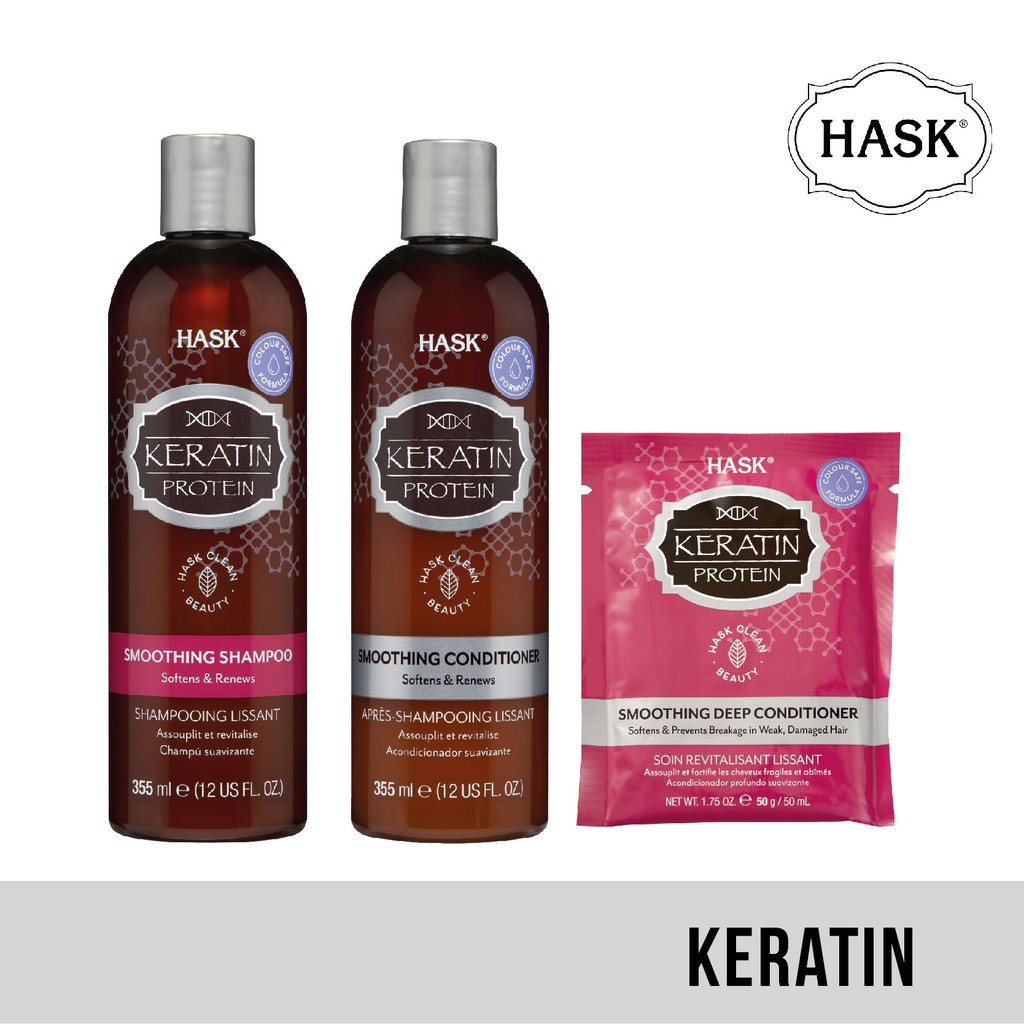 HASK Keratin Protein Smoothing Bundle Set (Shampoo, Conditioner, Deep