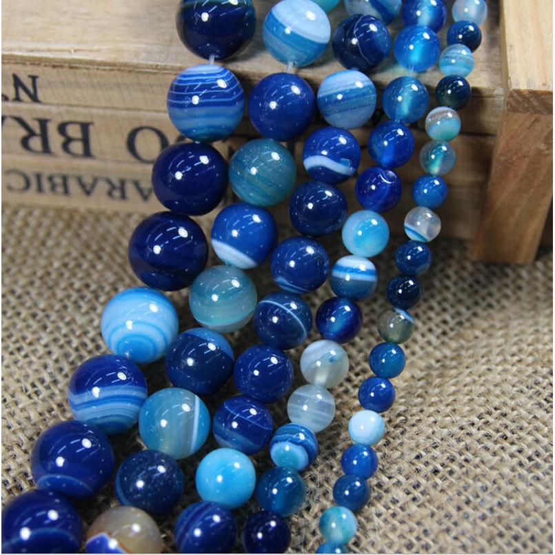 Wholesale Natural Stripe Agate DIY Gemstone Round Spacer Loose Beads 4/6/8/10MM 