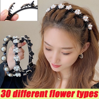 Image of Pearl Hairband Women Braided Headband Fixed Bangs Hairstyle Fashion Hair Accessories for Girl