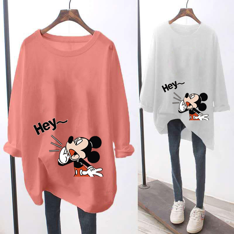 Mickey Mouse Printing Women Clothes T Shirt Plus Size Fashion Clothing Oversided Tops Tee Jenis Lengan Panjang Baju Shopee Singapore