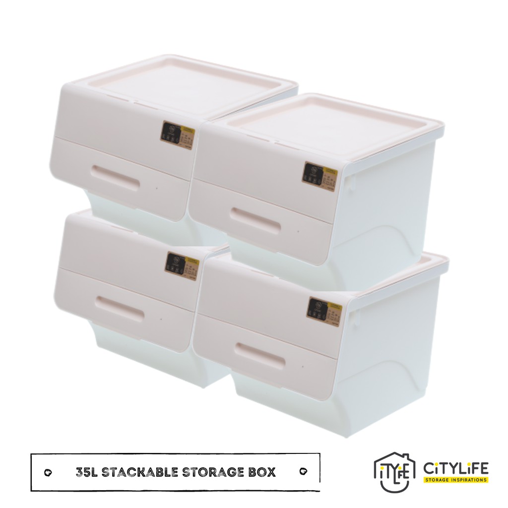 Citylife - Stackable Storage Box With Front Opening 35L (Bundle of 4 ...