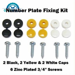 OM 6Pcs Car Number Plate Fixing Fitting Kit Screws Caps Black White Yellow Caps