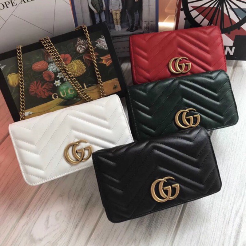 Gucci GG Marmont quilted wavy cowhide long clip girls wallet long wallet Gucci shoulder bag cool ...