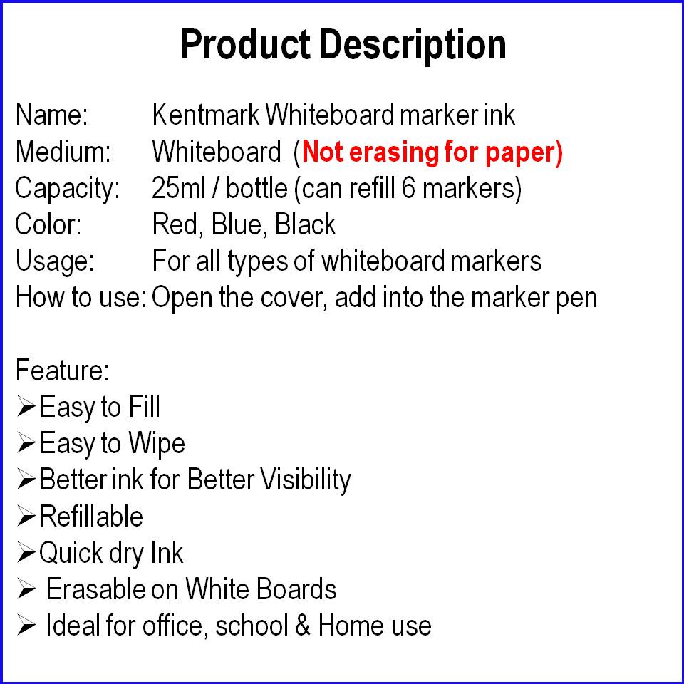 Refill Whiteboard Marker/ Erasing Whiteboard Waterbased Pen Refill