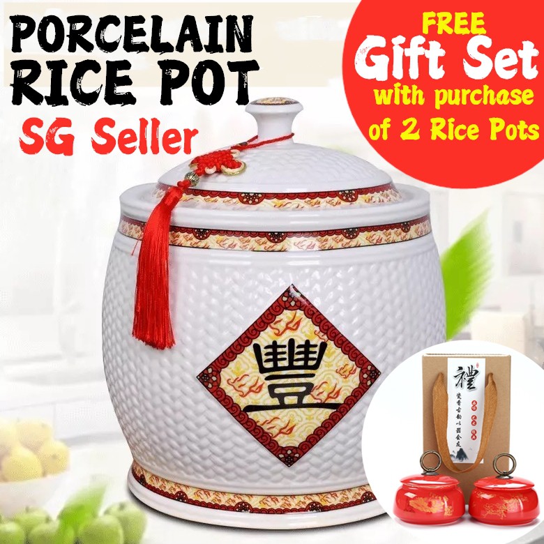 Porcelain Rice Container Rice Pot Ceramic Pot Multipurpose Container
