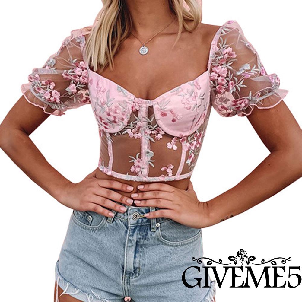 floral mesh crop top