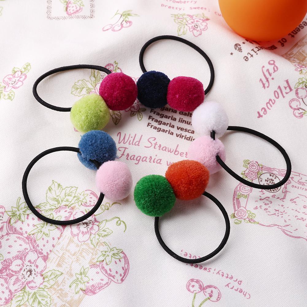 Cute Kids Girls Double Pom Pom Balls Pony Tail Ties Ropes Elastic