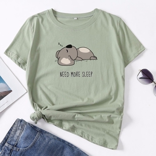 Image of Lazy Sleep Koala Women Summer Short Sleeve Cotton T Shirt OversizePrint Casual T-shirt O Neck Lady Tee Top