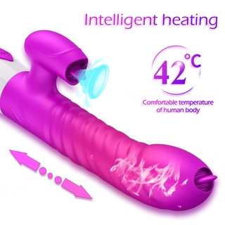 Image of Double Tongue Cunnilingus Vibrator Telescopic Rotating Dildo Heating Vagina Clit Adult Sex Toys for Women