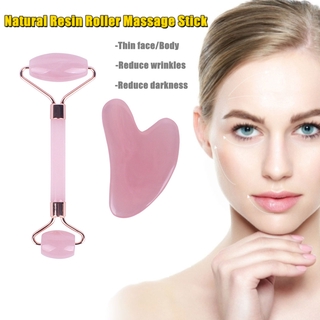 Image of Face Roller Guasha Natural Rose Quartz Jade Roller Facial Body Massager Scraper Face Lifting Beauty Massage Tool