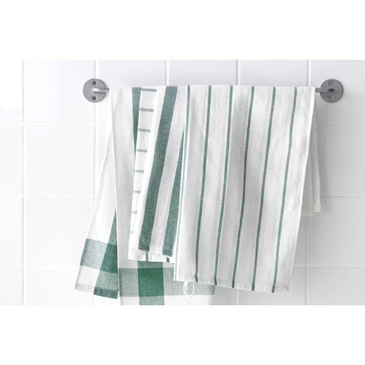 IKEA ELLY Tea towel, white, green , kitchen towel, kain lap, tebal