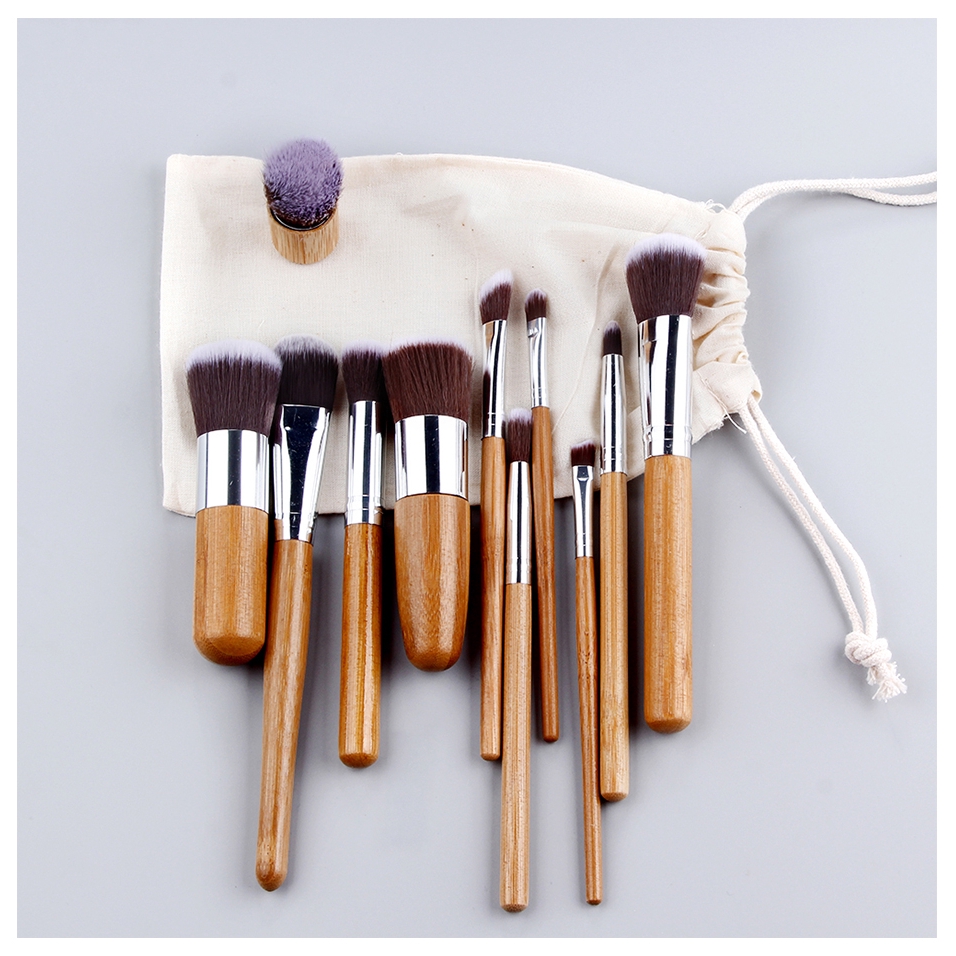 Makeup Brush Set Powder Foundation Makeup Brushes Kit With Cloth Bag Soft Bamboo Brush Tools 11pcs Set Shopee Singapore