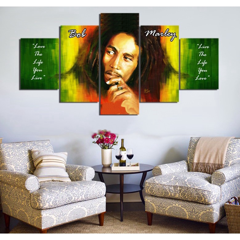 Wall Picture Decor 5 Pcs Hd Print Bob Marley Canvas Painting