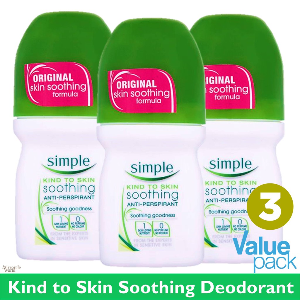 SIMPLE AntiPerspirant Soothing Roll On Deodorant 3x50ml Shopee Singapore