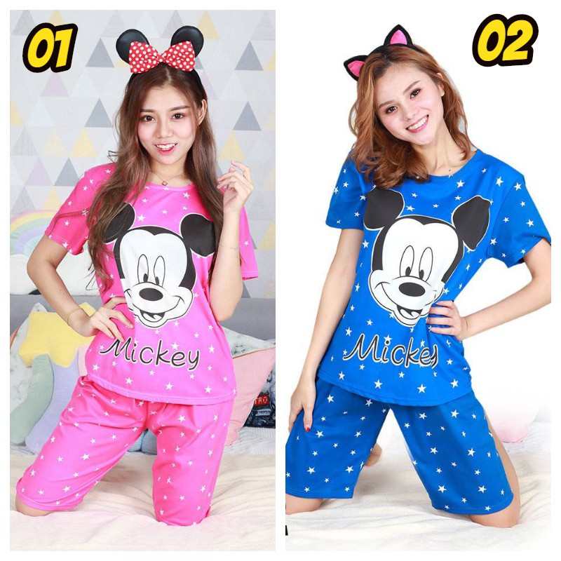 Baju Tidur Pijama Set Lengan Pendek Corak Kartun Short Sleeves Cartoon Night Suit Collections 2 0 Pajamas Sleepwear Shopee Singapore
