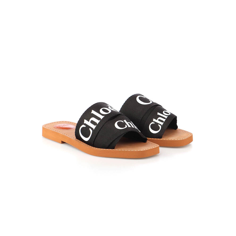 Chloe Woody Flat Mule Sandals for Women - Black CHC19U18808-001 