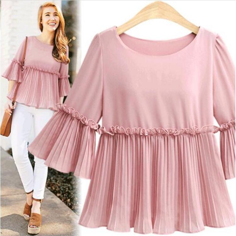 Wanita Di Bahagian Atas Lengan Baju Lengan Fesyen Kasual Longgar Ditambah Saiz Blaus Chiffon Shopee Singapore