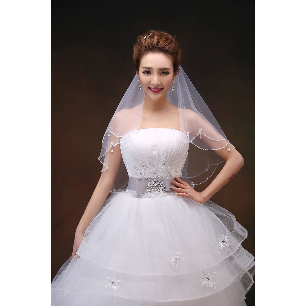 2018 Beaded White Ivory Wedding Veil Velo Voile Mariage Bridal