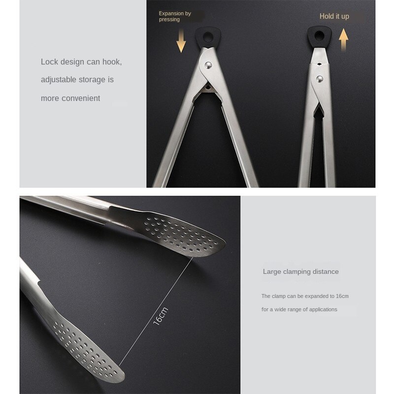 304 Stainless Steel  Multifunctional Barbecue Cripper Food Tong Bread Clipper for Household Bar