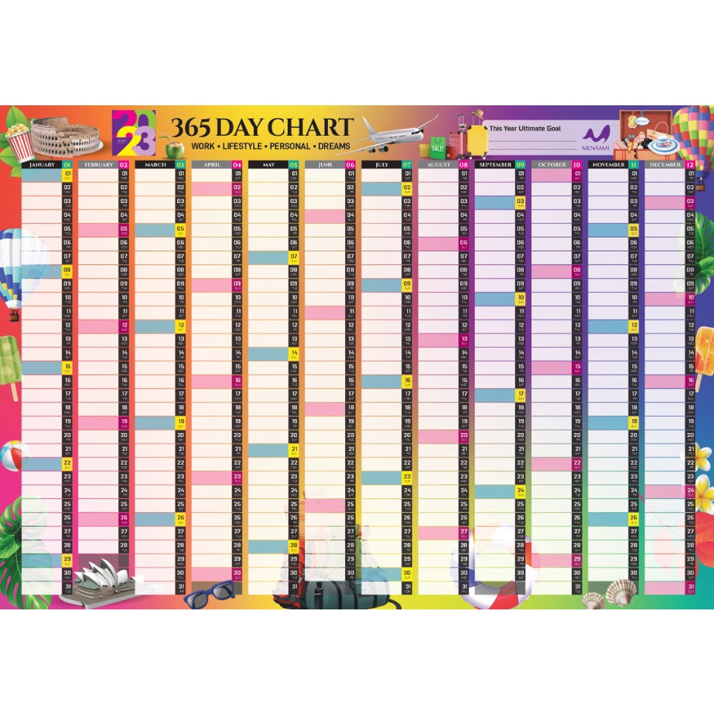 [ A3 SIZE ] Calendar / Kalendar 2023 365 Days Wall Chart mePlanner mePlanner2023 Shopee