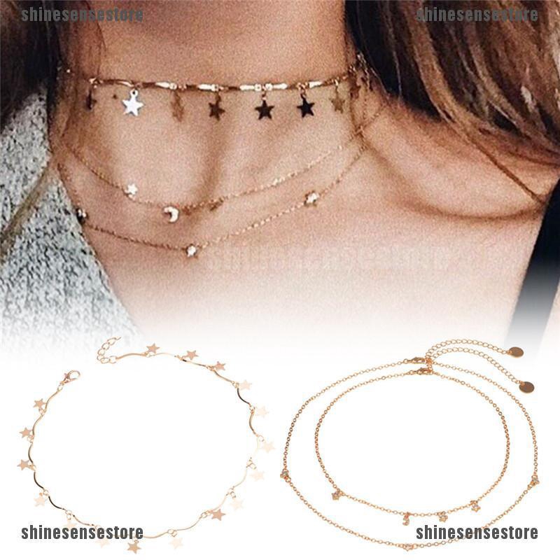 Women Boho Star Love Letter Pendant Chain Choker Necklaces Fashion Party Jewelry