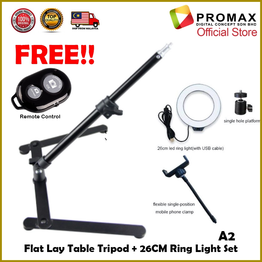 Flat Lay Table Tripod Overhead Shooting Tabletop Stand mobile phone camera ring light record video FLATLAY