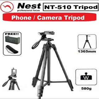 Nest NT-510 Aluminum Lightweight Tripod For Smart Phone and DSLR Camera And Free Phone Holder