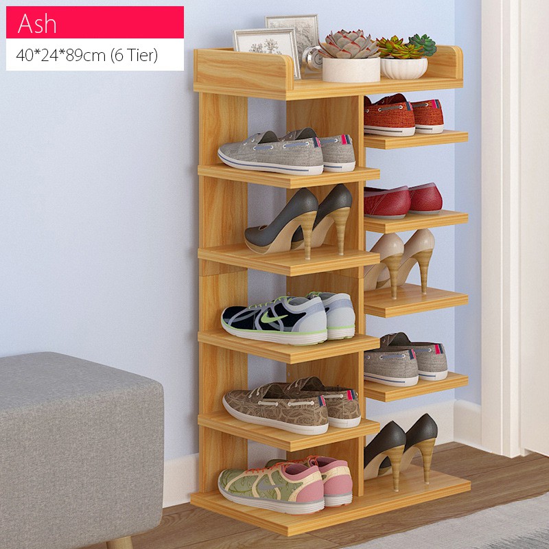 Ash Sleek Design Wooden Shoe Rack 6 8 Tier Shopee Singapore