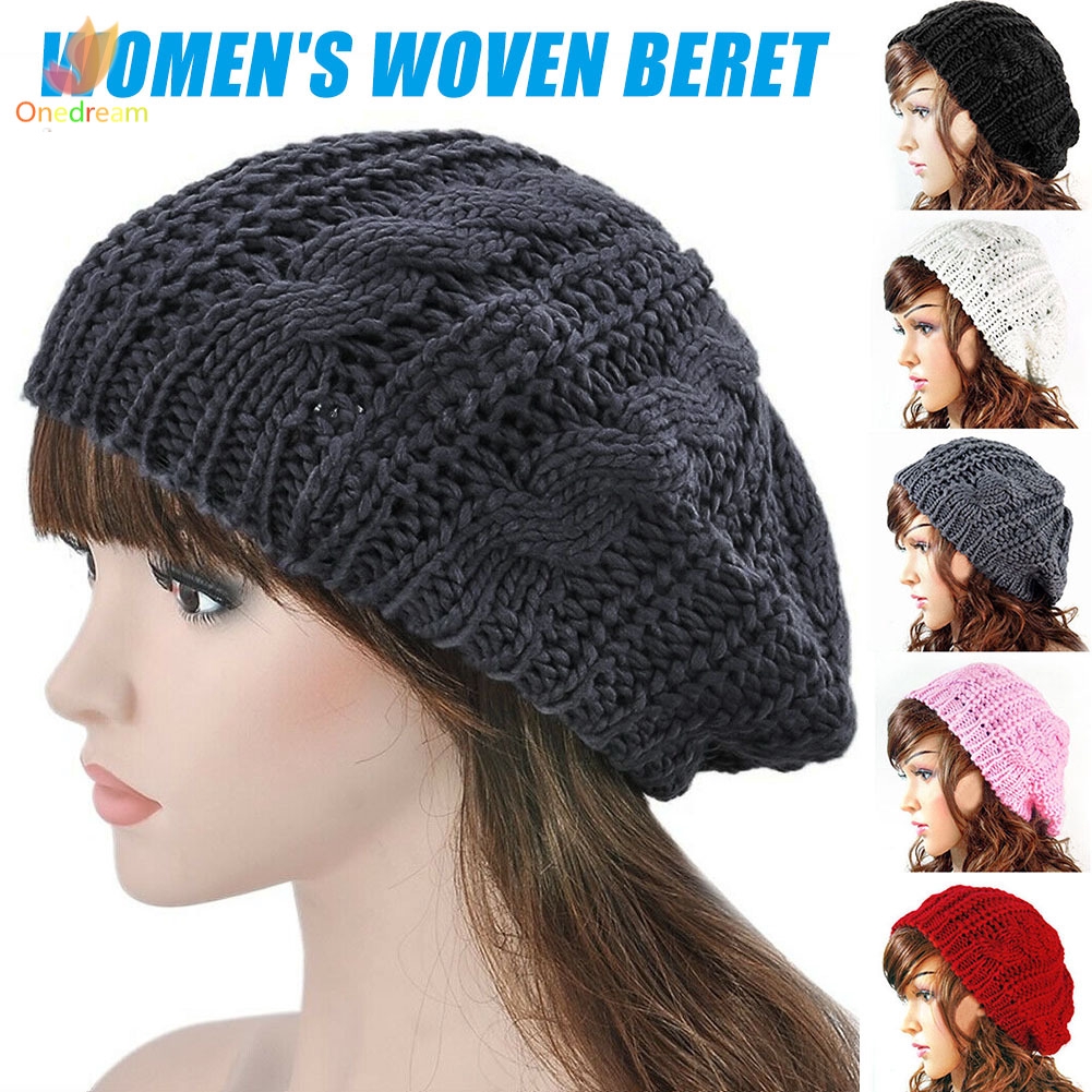 Womens Ladies Pearl Slouch Baggy Beanie Beret Velvet Hat Knit Warm Crochet Cap