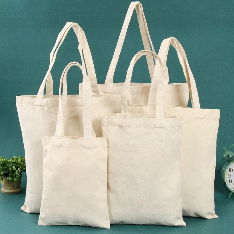 Image of Plain Creamy White Canvas Shopping Bags,Foldable Reusable Fabric Tote Bag,Shoulder Top Eco Bag Gift #0