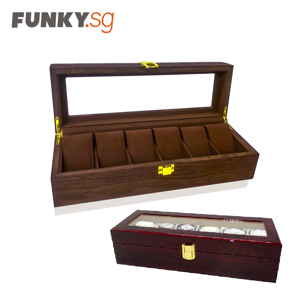 6 slots Watch Storage Box Display PU Leather/ Wooden Case in Silver/ Gold Hardware