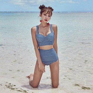 Image of Women Sexy Bikini Set Plaid High Waist Split Beachwear