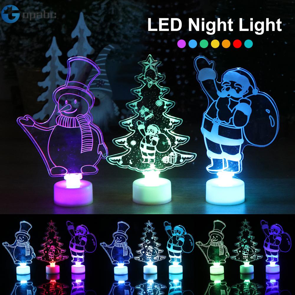 LED Christmas Night Light Ornament Tree Snowman Colorful Decor a Acrylic R8Y0