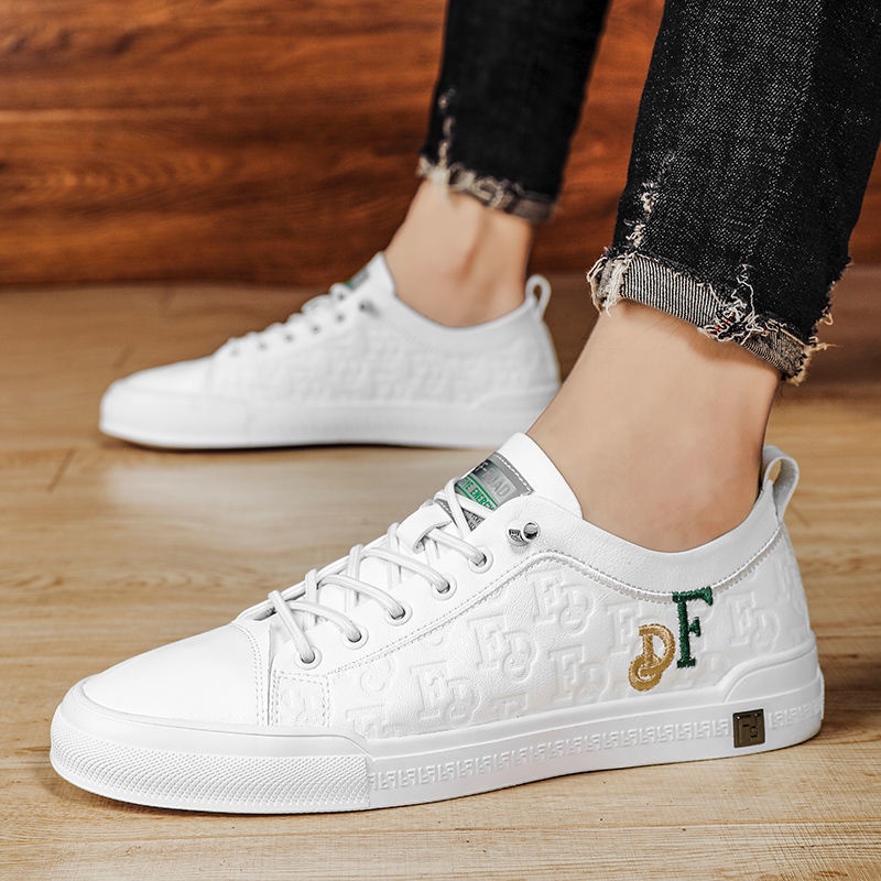 Italian Armani Genuine Men's Shoes Leather Breathable Sneakers Korean Version Versatile Student Casual Whi