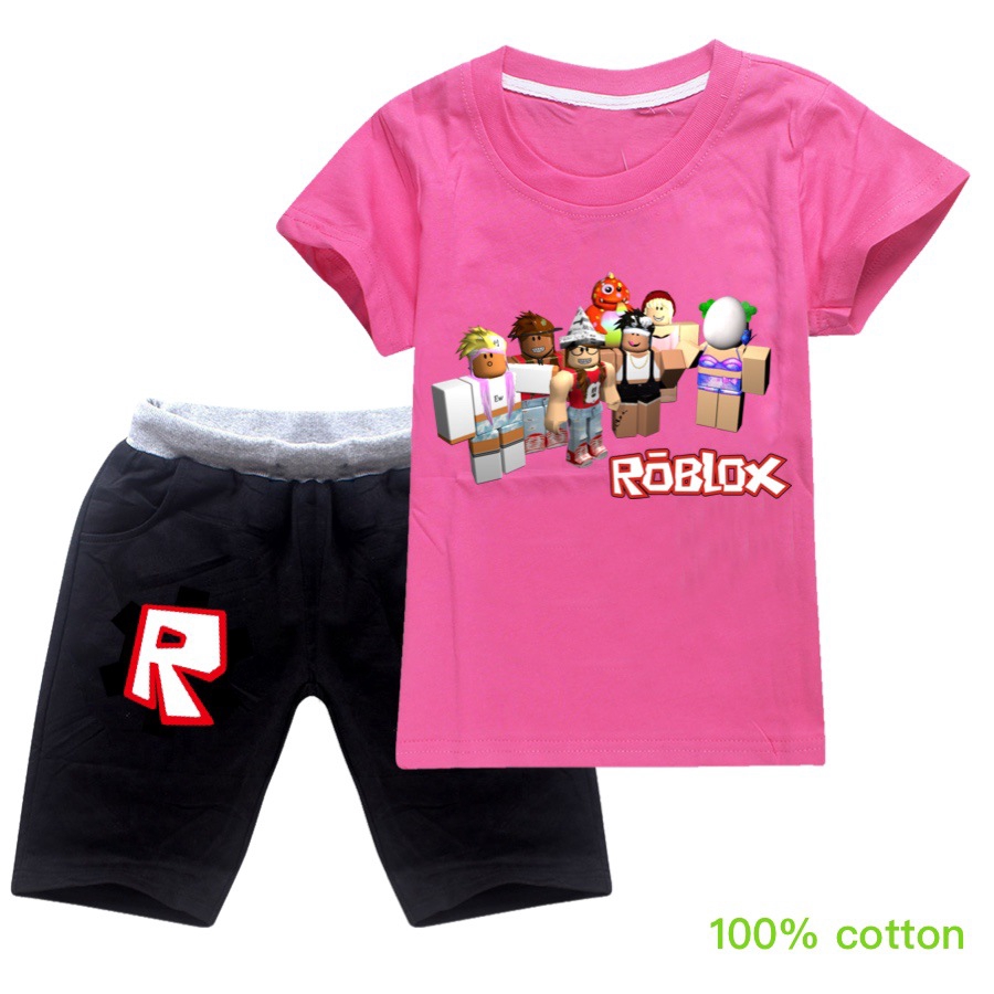 Roblox Kids T Shirts Shorts Suit For Boys And Girls Two Piece Set Pure Cotton S Shopee Singapore - pink pajama pants roblox