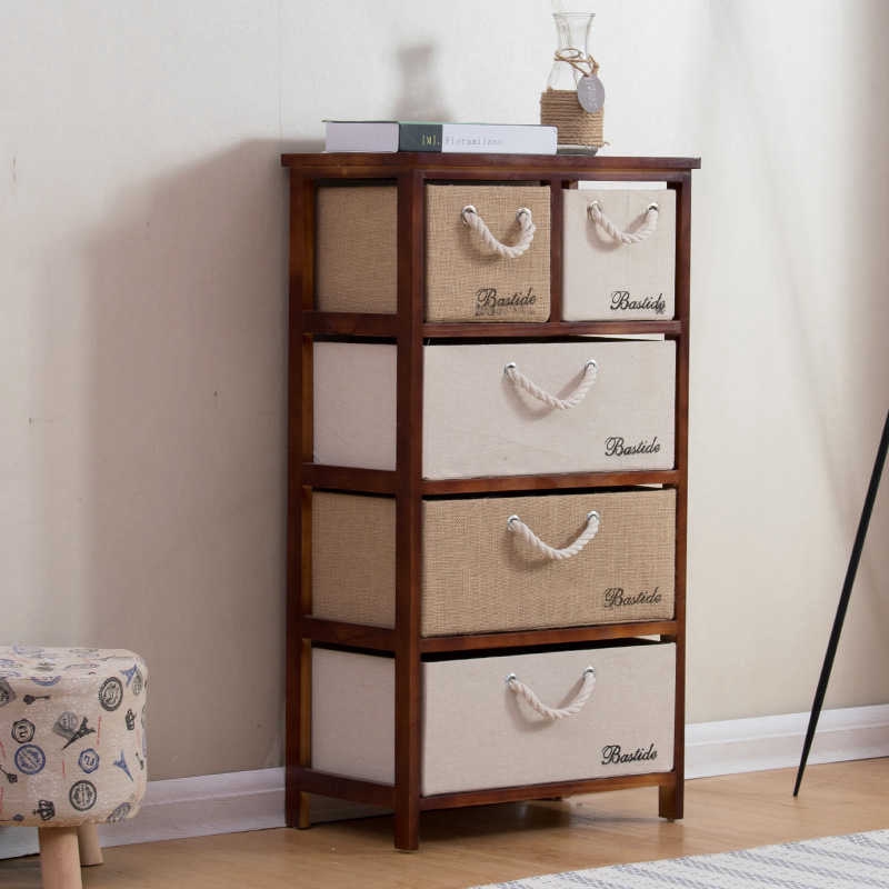 Fashion Rattan Drawer Solid Wood Storage Cabinet Multifunctional