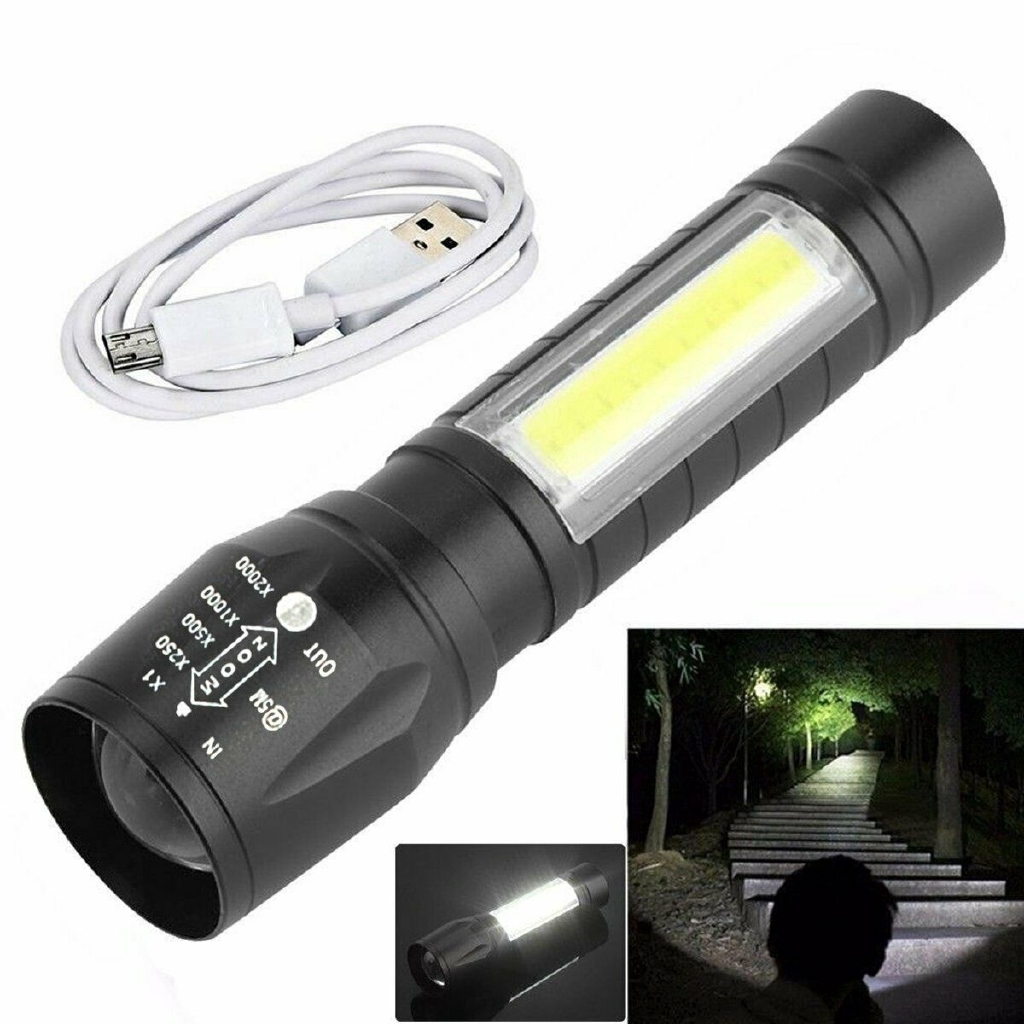 Hot T6 COB Zoomable Light Lamp Torch with LED Flashlight 14500 USB Rechargeable