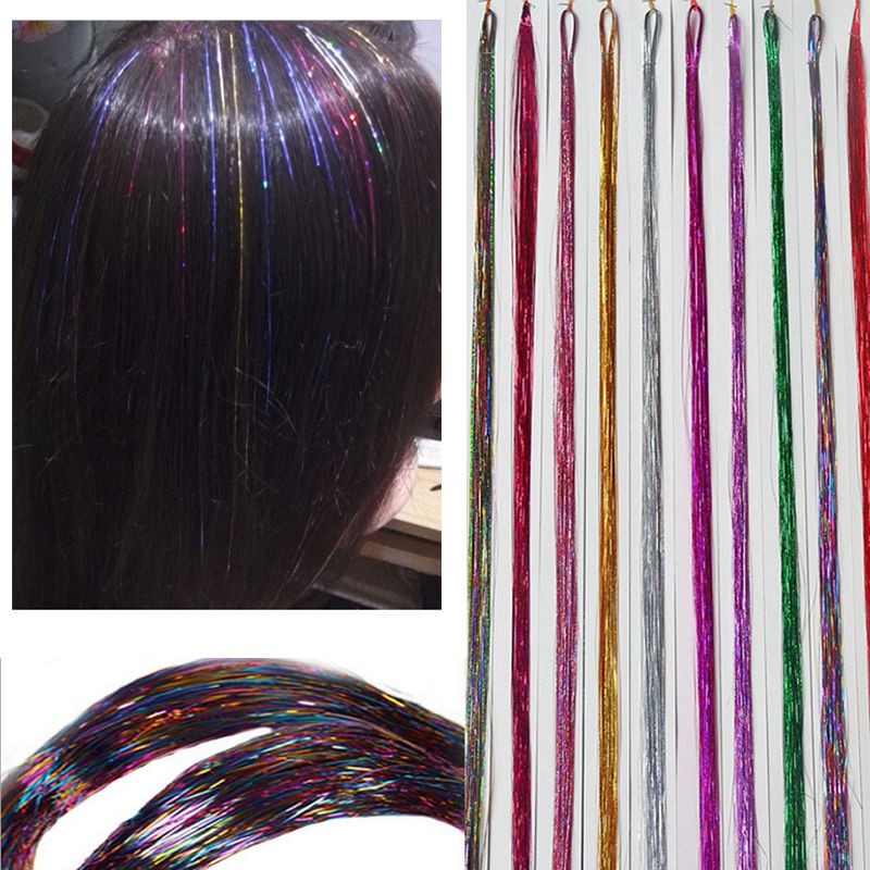 100pcs Lot Spiral Rainbow Hair Tinsel Silk For Hair Extensions Bling Shopee Singapore