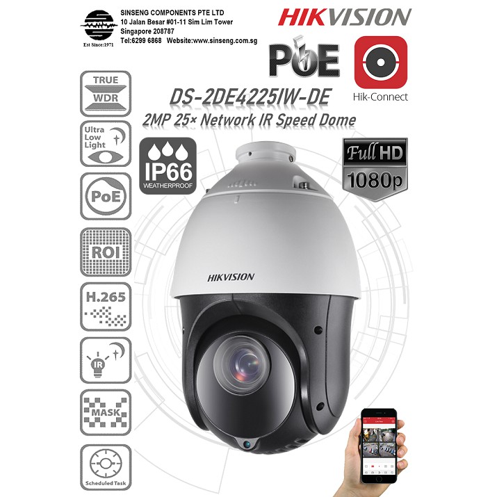 Hikvision 2mp X25 Ip Ptz Ir Speed Dome Poe Ip Ptz Camera Ds 2de4225iw De Shopee Singapore