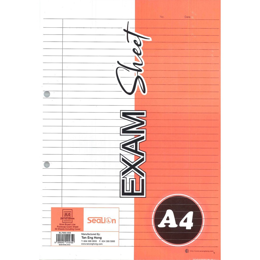 Sealion Exam Sheet 50 S 8mm Broad Line Shopee Singapore