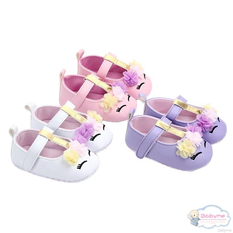 Baby Girls Toddler Infant First Walkers Non-Slip Floral PU Princess Shoes