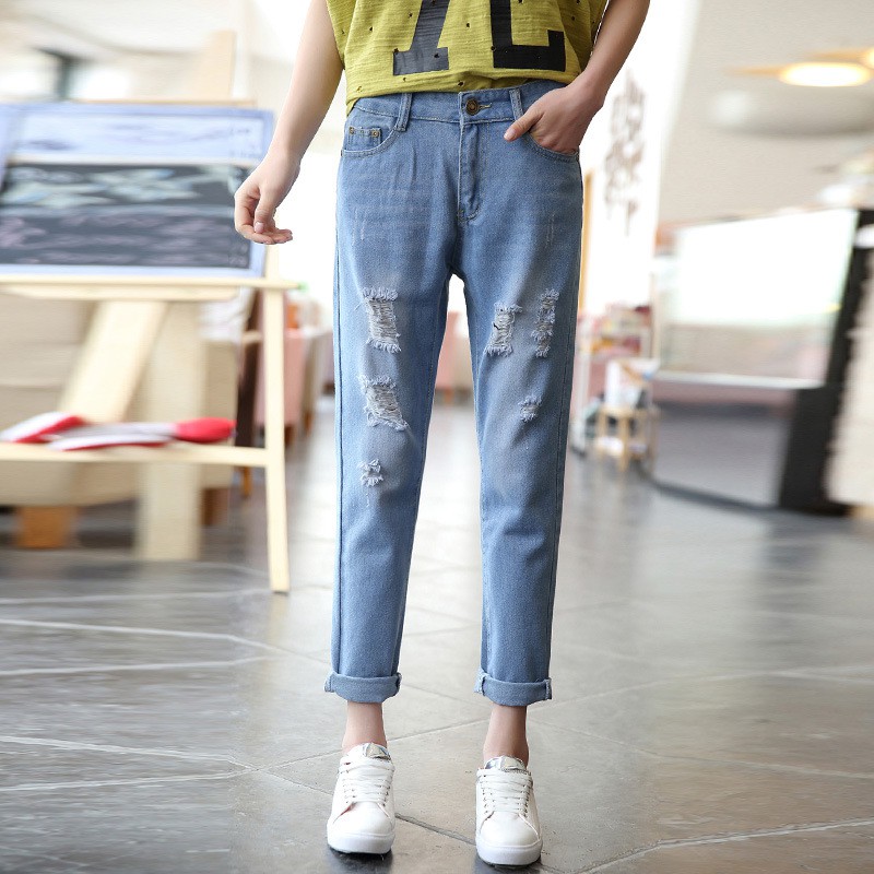 Women Spring Summer Destroyed Look Harem Jeans Shopee Singapore